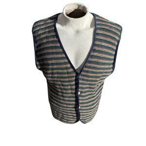 Vintage Structure Knit Sweater Vest Multicolor Stripe Cotton Ramie Men’s L